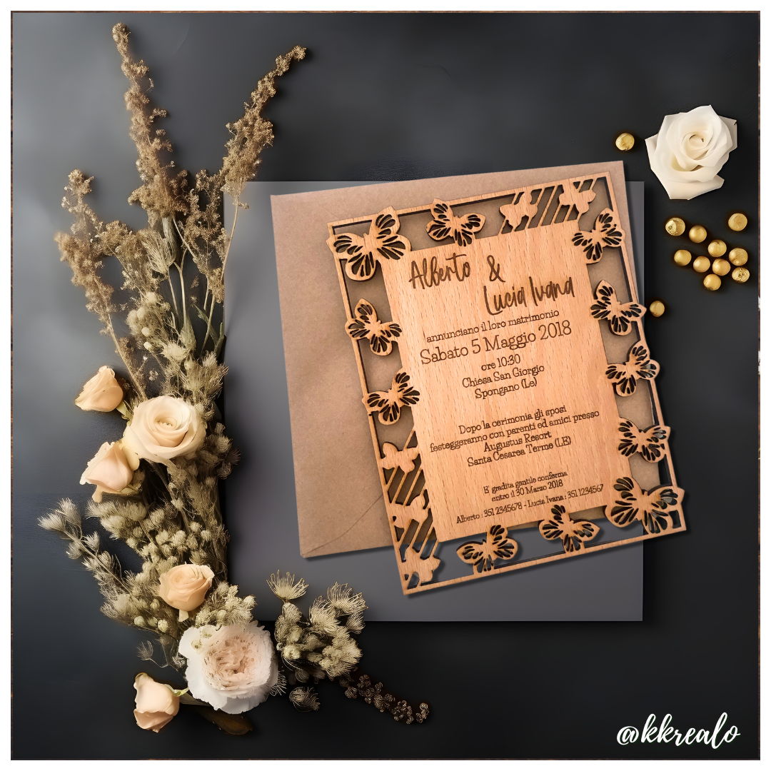 Partecipazioni in legno taglio laser mod. 2