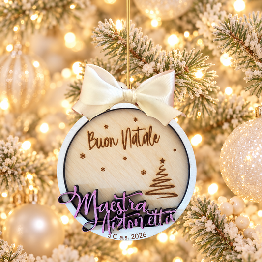 Pallina di natale in legno di betulla taglio laser - regalo alle maestre - personalizzabile