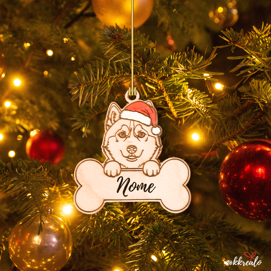 Decorazione di natale in legno di betulla taglio laser - Cane - personalizzabile con razza e nome