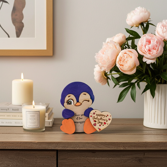 Amorino - pinguino in legno di betulla porta messaggio regalo san Valentino , regalo compleanno , regalo natale ,messaggio personalizzato.