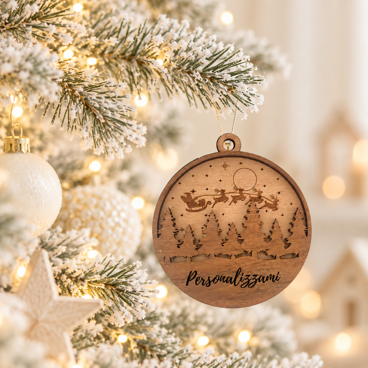 Pallina di natale in legno di faggio taglio laser - personalizzabile -