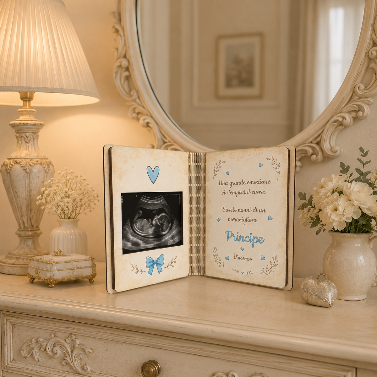 Libro Annuncio Gravidanza in Legno Personalizzato – “Sarete Nonni” con Ecografia