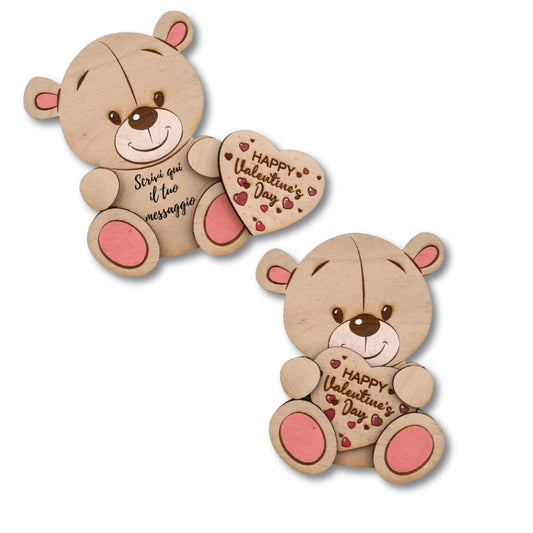 Amorino - orsetto in legno di betulla porta messaggio regalo san Valentino , regalo compleanno , regalo natale ,messaggio personalizzato.