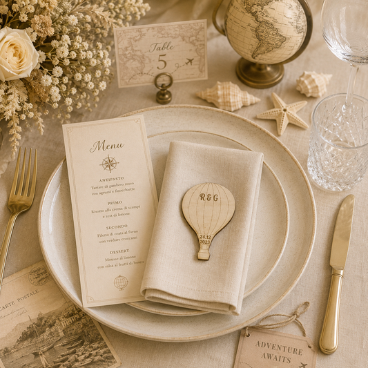 Segnaposto Personalizzato in Legno – Tema viaggi per Matrimonio, Battesimo e Comunione