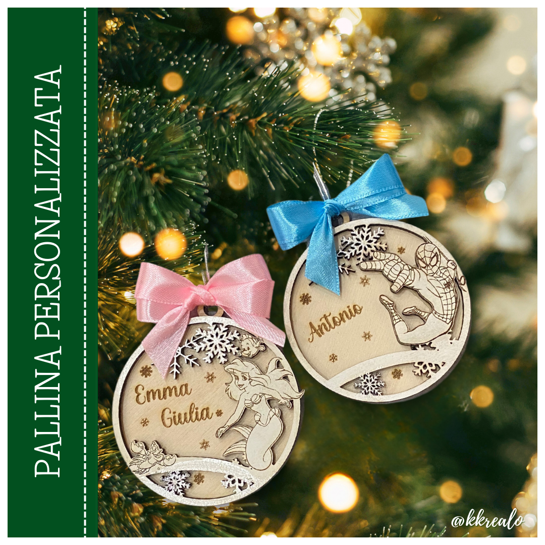 Pallina di natale in legno di betulla taglio laser personalizzabile