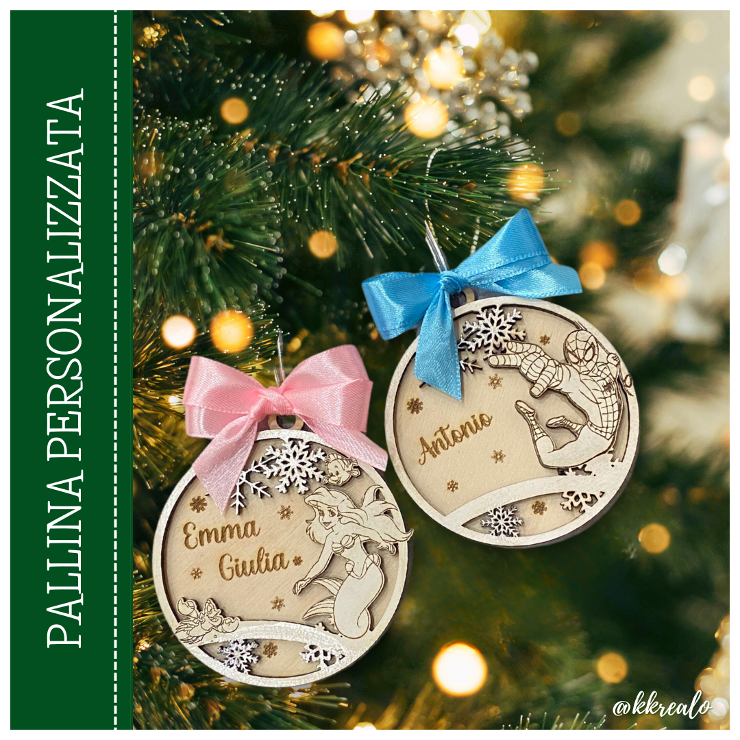 Pallina di natale in legno di betulla  taglio laser   personalizzabile