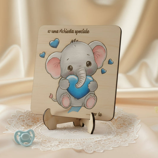 Quadretto proposta padrino, madrina in legno betulla a tema elefantino- personalizzabile frase e personaggio Proposta battesimo