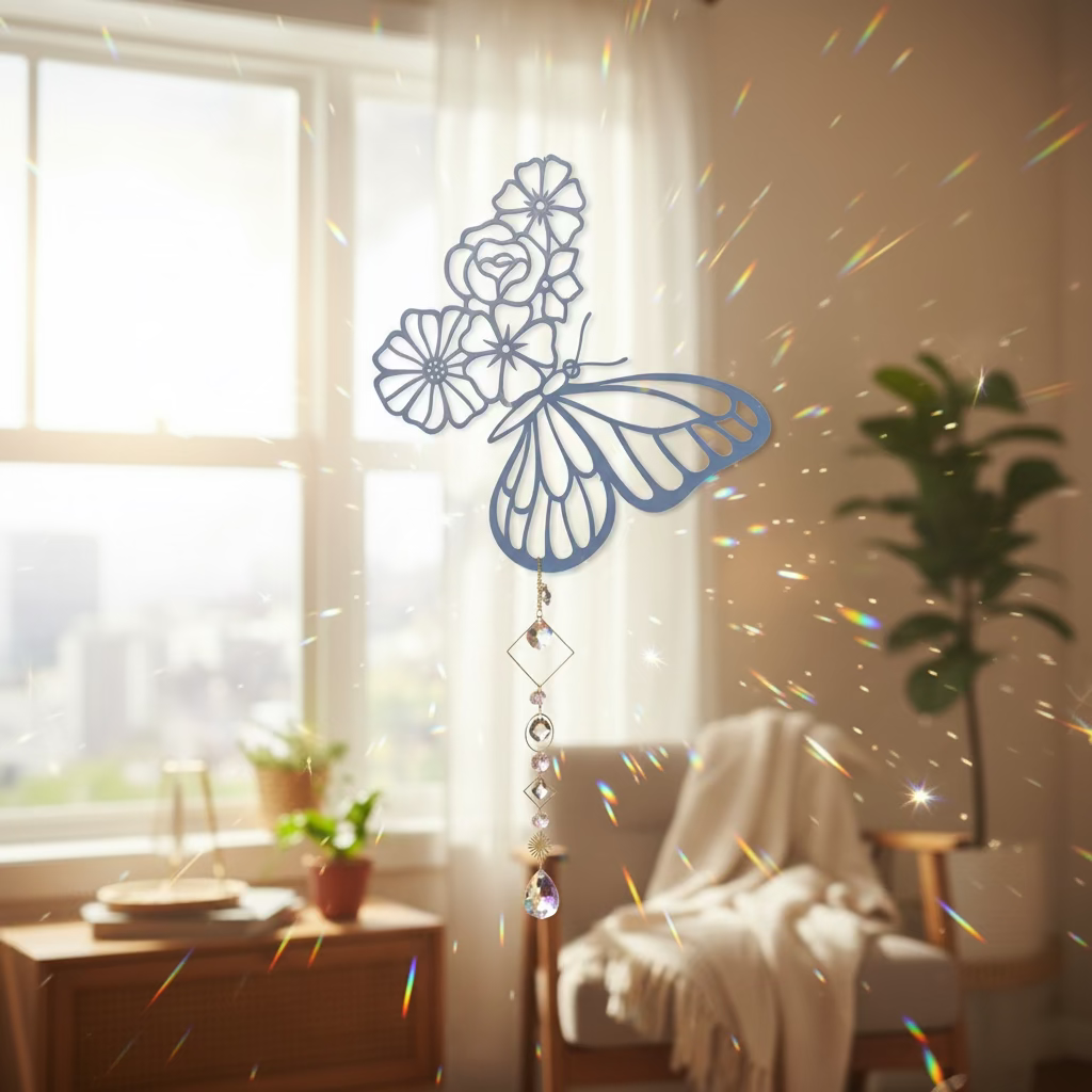 Decorazione cattura sole con cristalli di luce mod. Farfalla / fiori