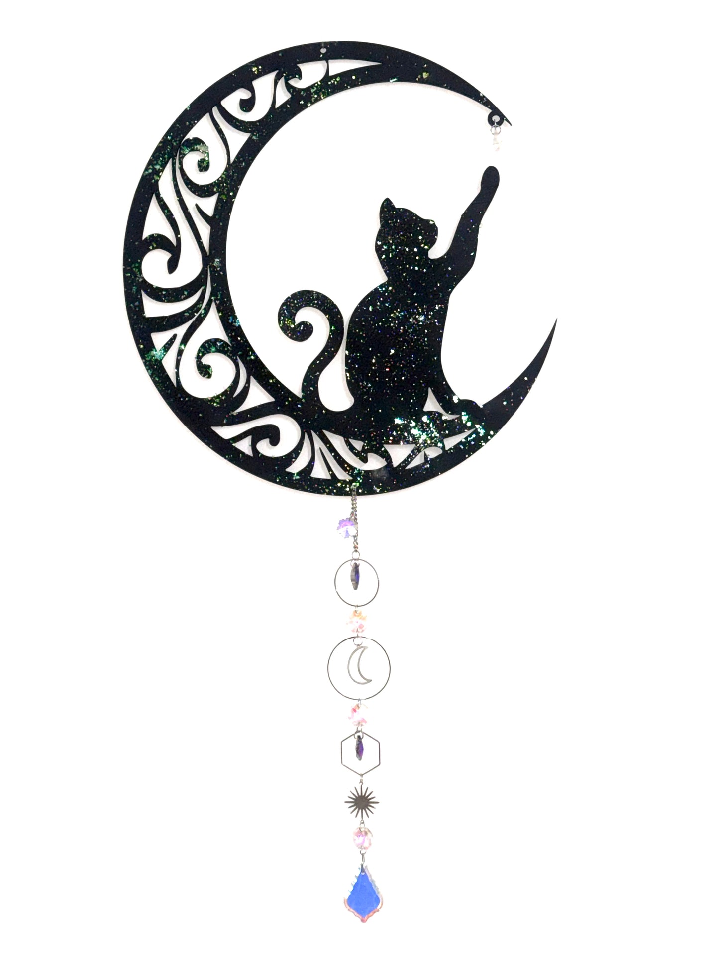 Decorazione cattura sole con cristalli di luce mod. Gatto sulla luna
