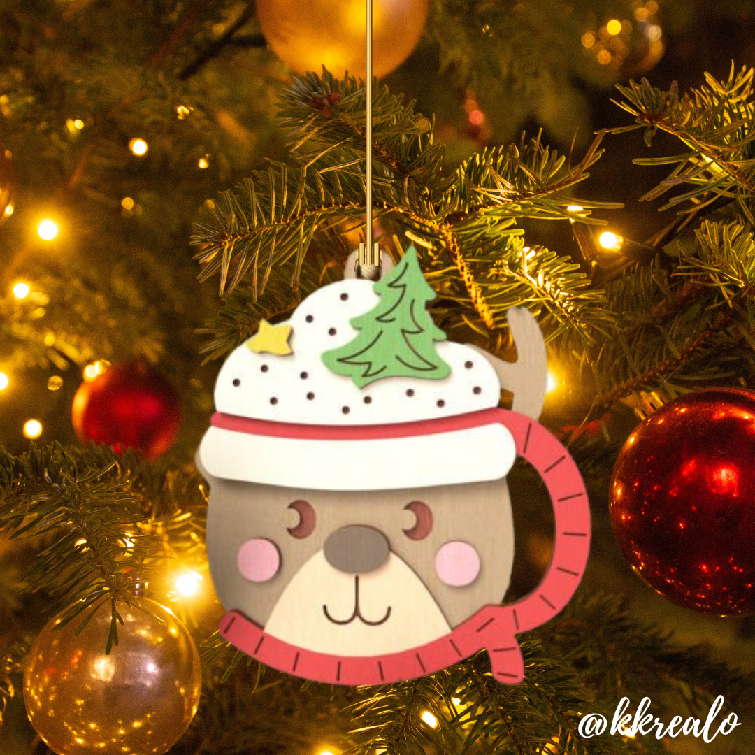 Decorazione di natale in legno di betulla taglio laser - orsetto dolcetto