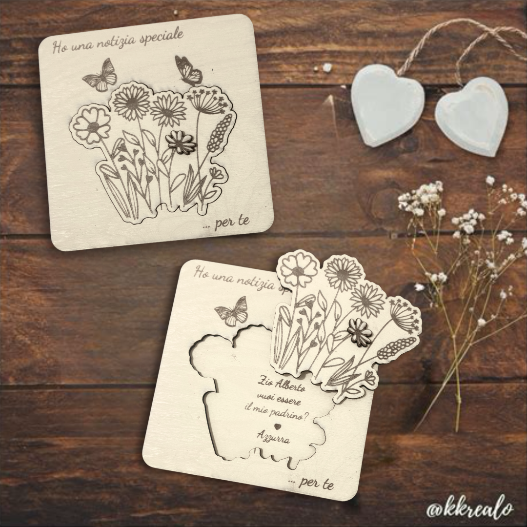 Quadretto proposta padrino, madrina in legno betulla a tema floreale - personalizzabile frase e personaggio Proposta battesimo