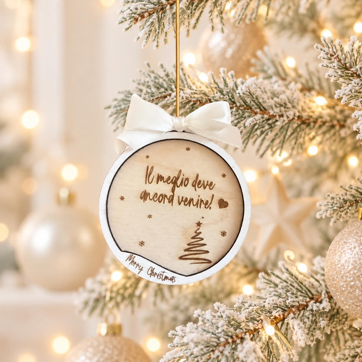 Pallina di natale in legno di betulla taglio laser - frasi - personalizzabile