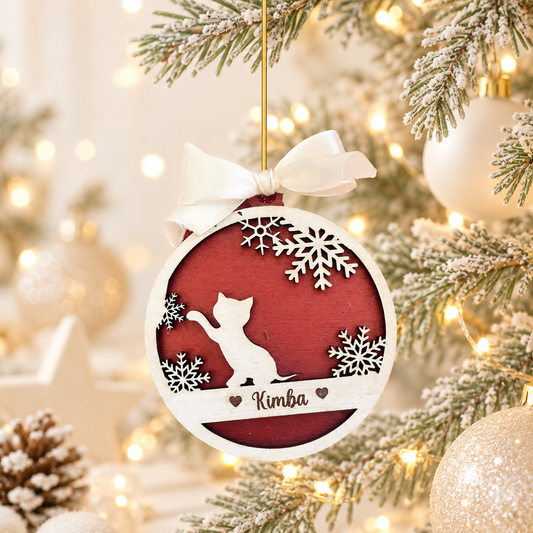 Pallina di natale in legno di betulla taglio laser - gatti / mici / Micetti - personalizzabile
