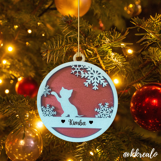 Pallina di natale in legno di betulla  taglio laser - gatti / mici / Micetti - mod. 1 - personalizzabile