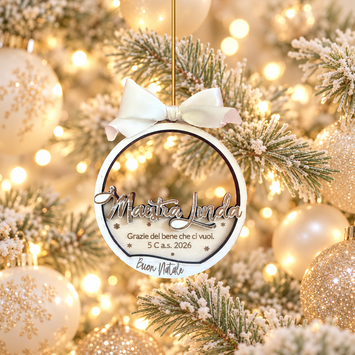 Pallina di natale in legno di betulla taglio laser - regalo alle maestre - personalizzabile