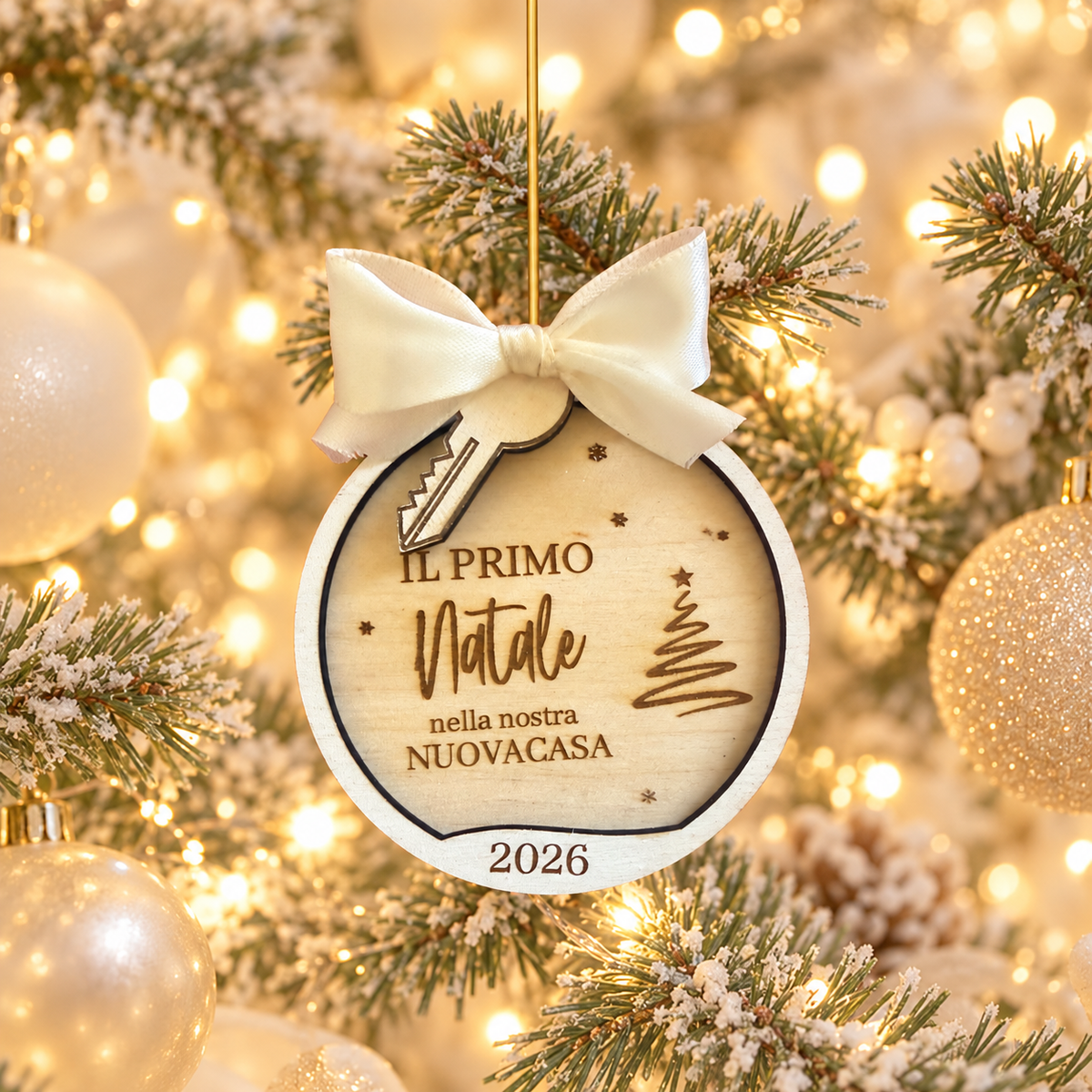 Pallina di natale in legno di betulla taglio laser - nuova casa - personalizzabile