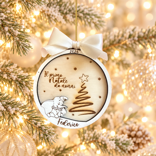 Pallina di natale in legno di betulla taglio laser - regalo ai nonni - personalizzabile