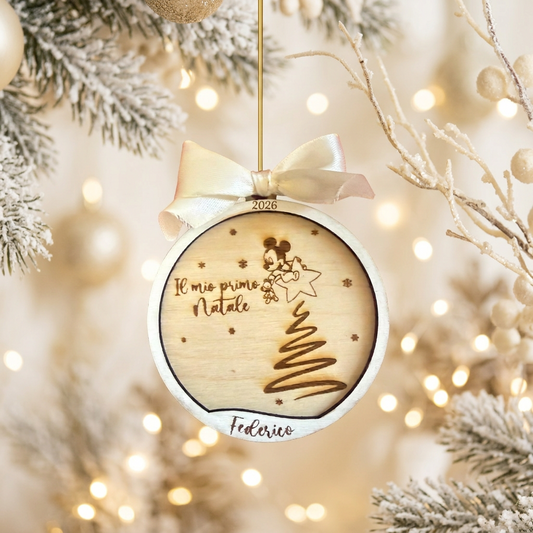 Pallina di natale in legno di betulla taglio laser - regalo ai nonni - personalizzabile
