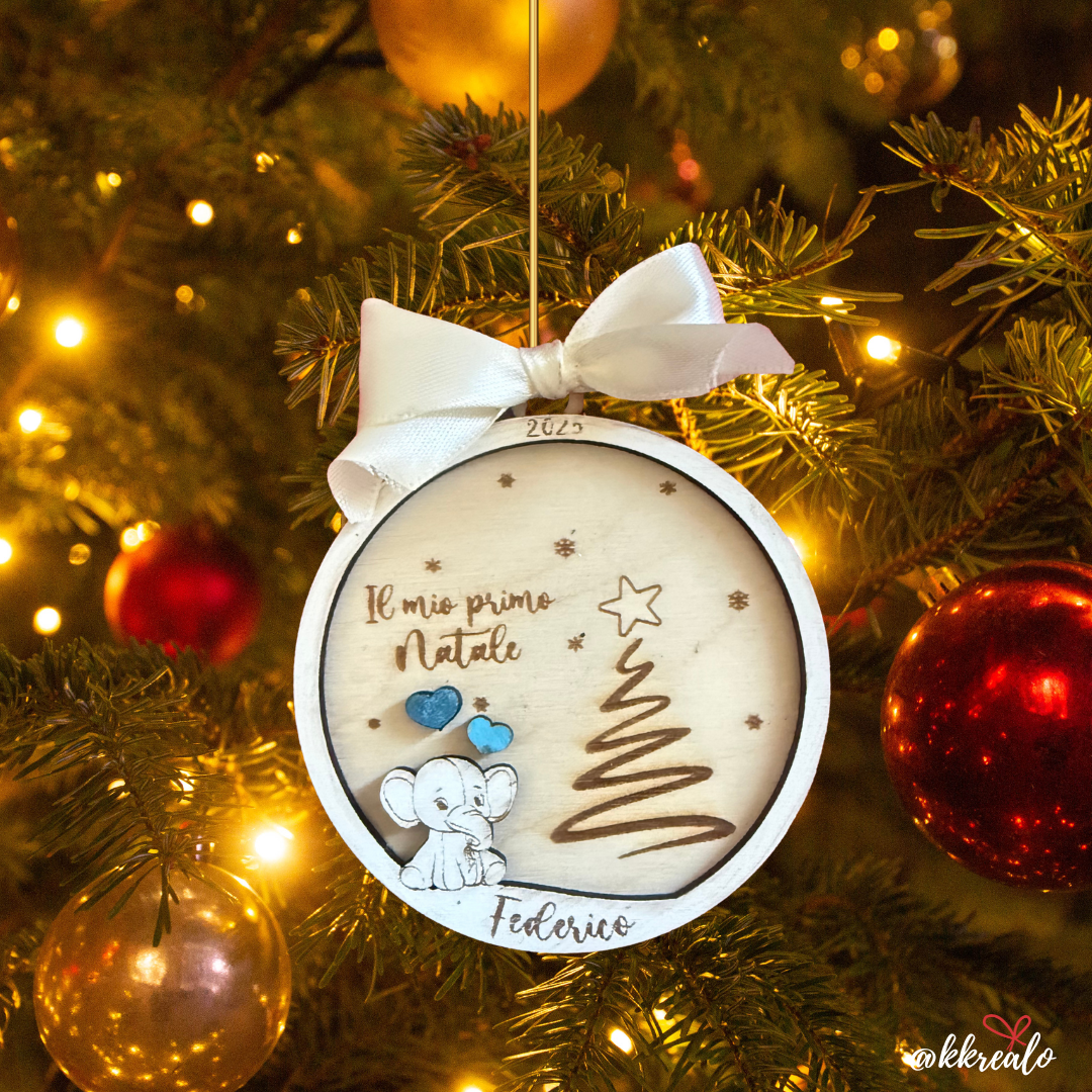 Pallina di natale in legno di betulla taglio laser - regalo ai nonni - personalizzabile