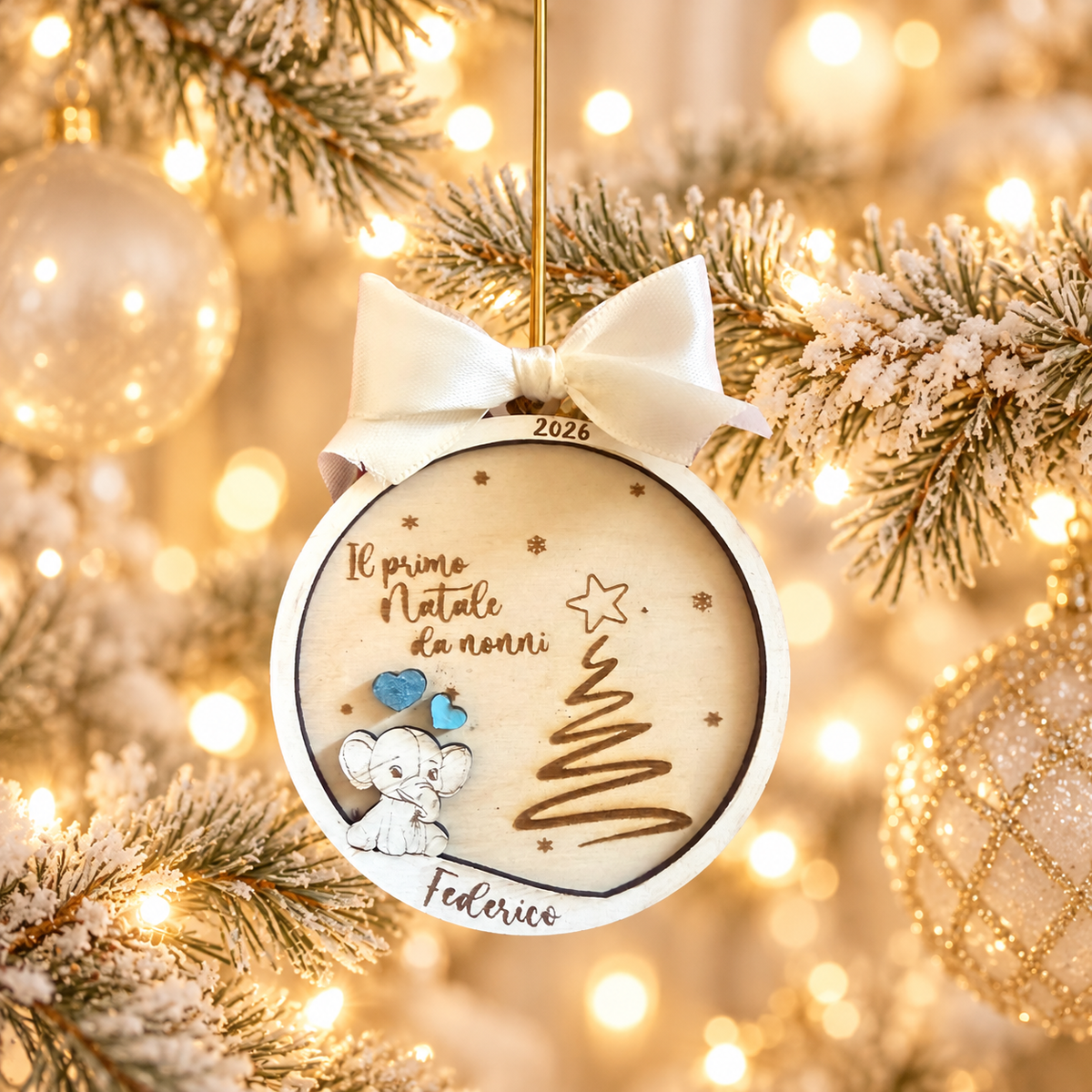 Pallina di natale in legno di betulla taglio laser - regalo ai nonni - personalizzabile
