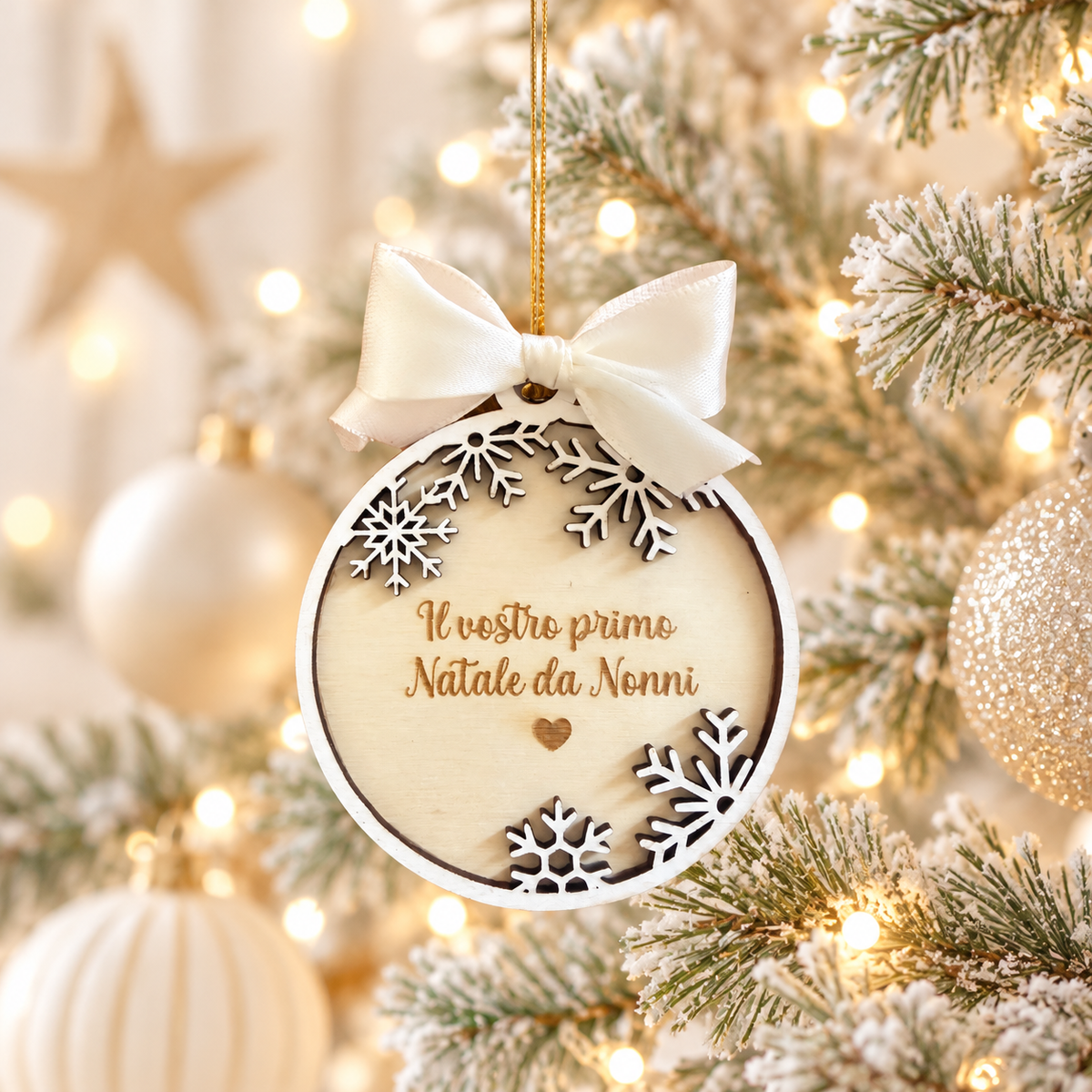 Pallina di natale in legno di betulla taglio laser - regalo ai nonni / supernonni - personalizzabile
