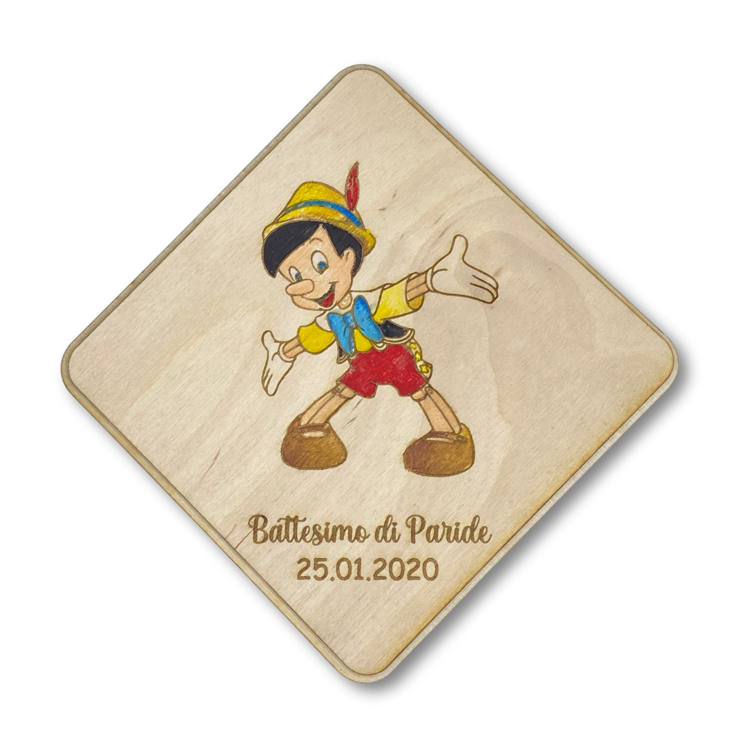 Bomboniera in legno quadretto Pinocchio
