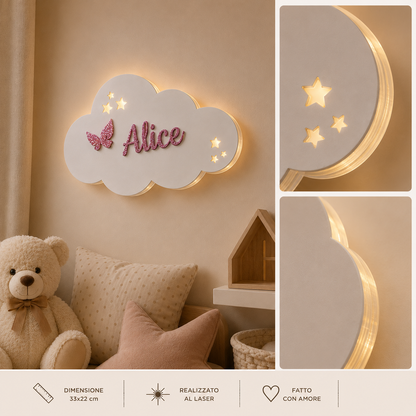 Lampada cameretta Nuvoletta luminosa personalizzata con nome | Due dimensioni disponibili