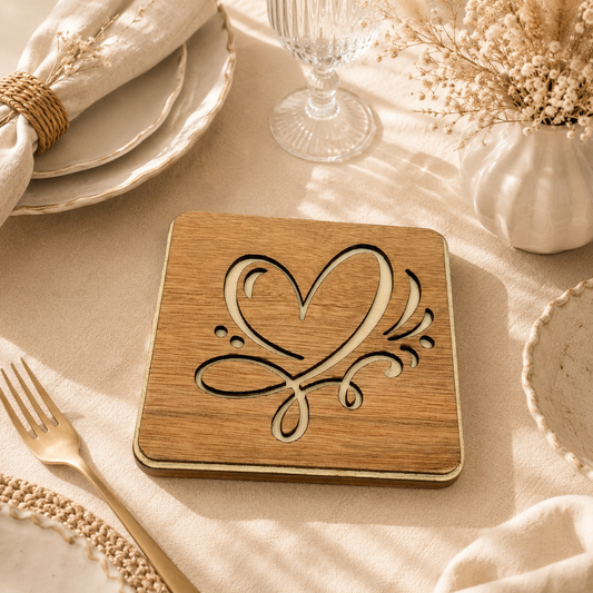 Sottopentola in Legno con Cuore Intagliato – Eleganza e Calore per la Tua Tavola