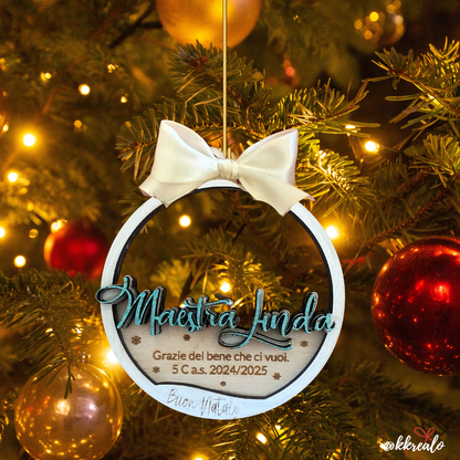 Pallina di natale in legno di betulla  taglio laser - regalo alle maestre - personalizzabile