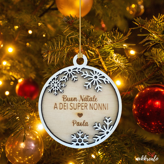 Pallina di natale in legno di betulla  taglio laser - regalo ai nonni mod. 3 - personalizzabile