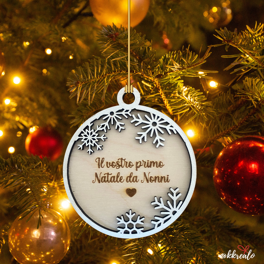 Pallina di natale in legno di betulla  taglio laser - regalo ai nonni mod. 2 - personalizzabile