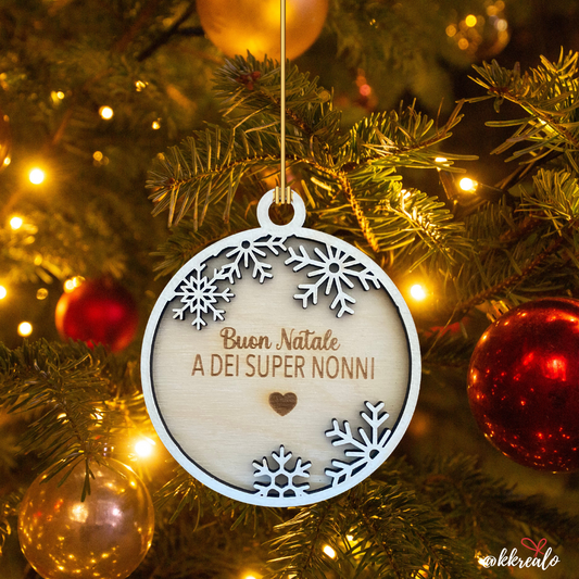 Pallina di natale in legno di betulla  taglio laser - regalo ai nonni mod. 1 - personalizzabile