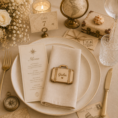 Segnaposto Personalizzato in Legno – Tema viaggi per Matrimonio, Battesimo e Comunione