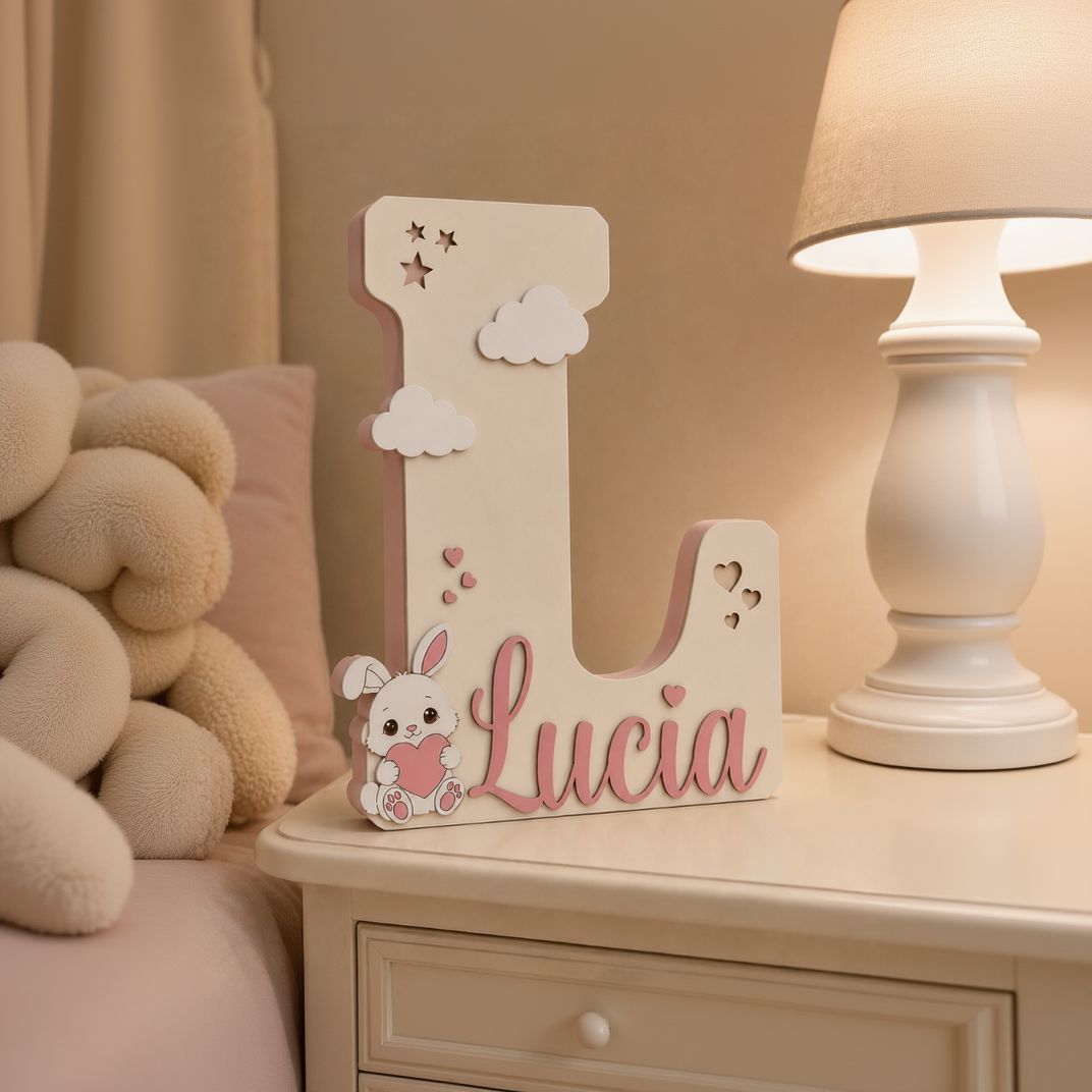 Lampada LED Personalizzata con Iniziale e Nome | Luce Notturna per Cameretta Bambina