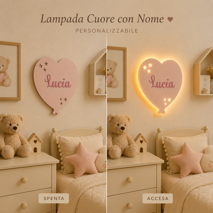 Lampada da Parete Palloncino Cuore Personalizzata con Nome | Cameretta Bambino e Bambina