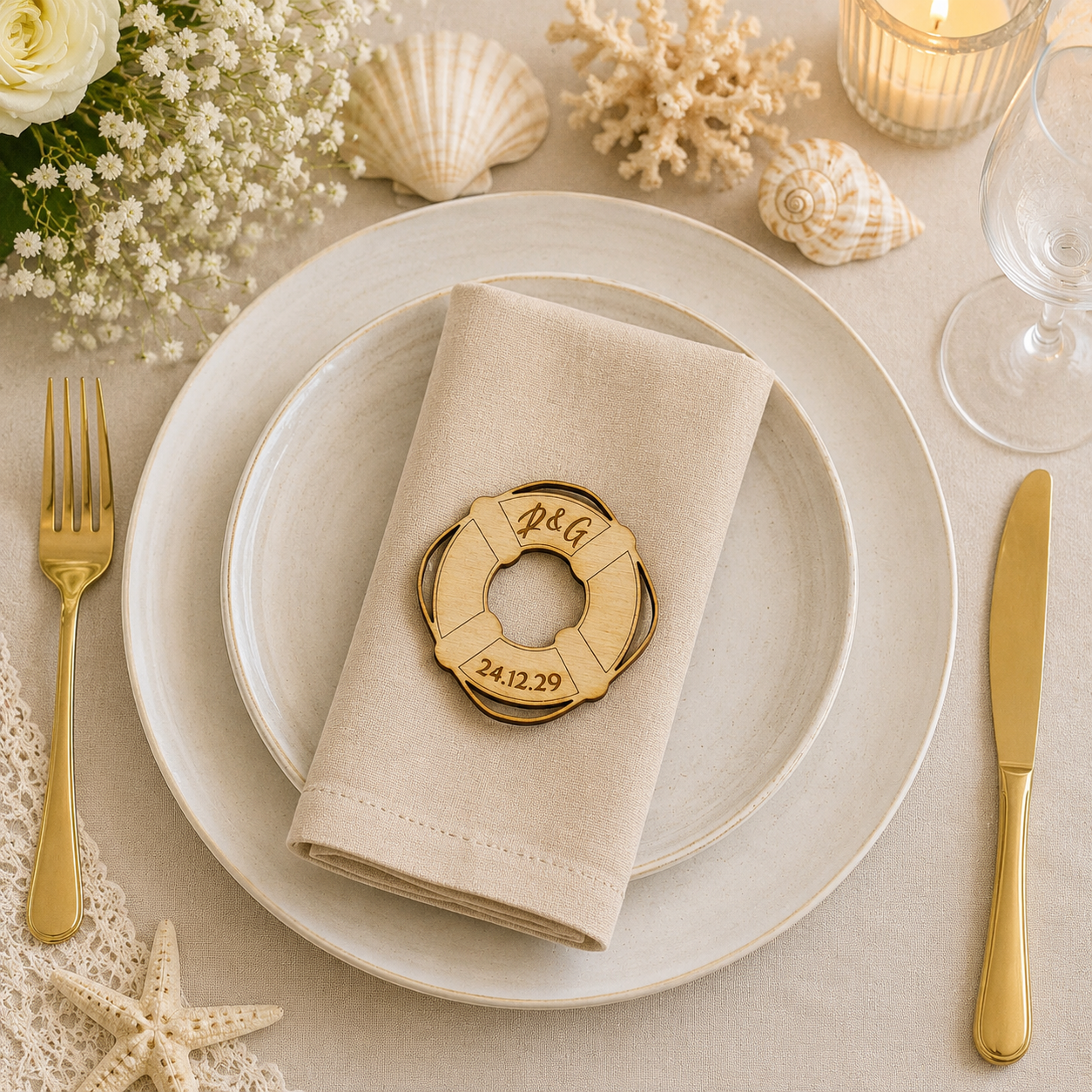Segnaposto Personalizzato in Legno – Tema Mare per Matrimonio, Battesimo e Comunione