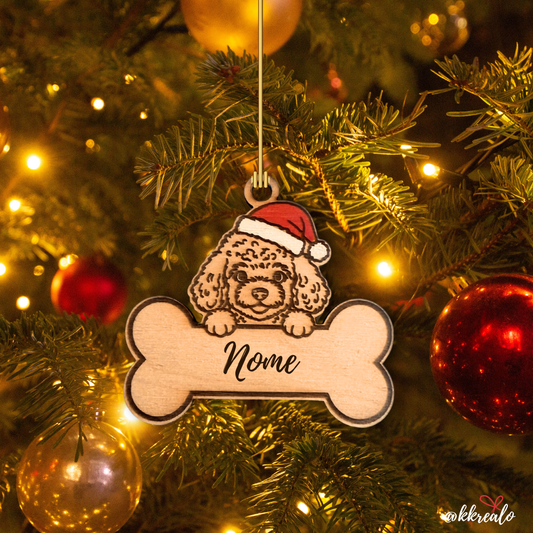 Decorazione di natale in legno di betulla  taglio laser - Cane - personalizzabile con razza e nome