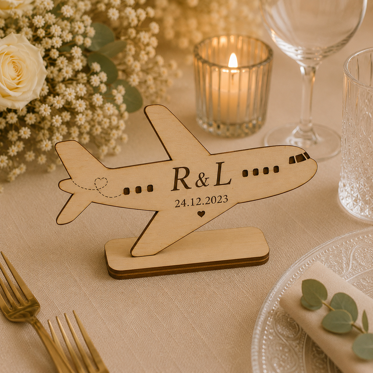 Segnatavolo Personalizzato in Legno – Tema viaggi per Matrimonio, Battesimo e Comunione