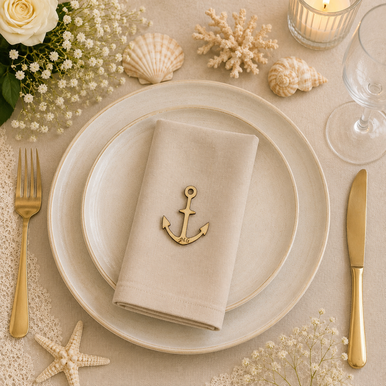 Segnaposto Personalizzato in Legno – Tema Mare per Matrimonio, Battesimo e Comunione