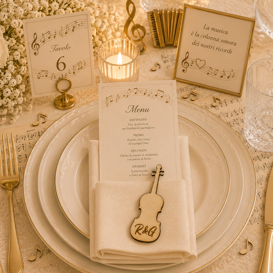 Segnaposto Personalizzato in Legno – Tema musica per Matrimonio, Battesimo e Comunione