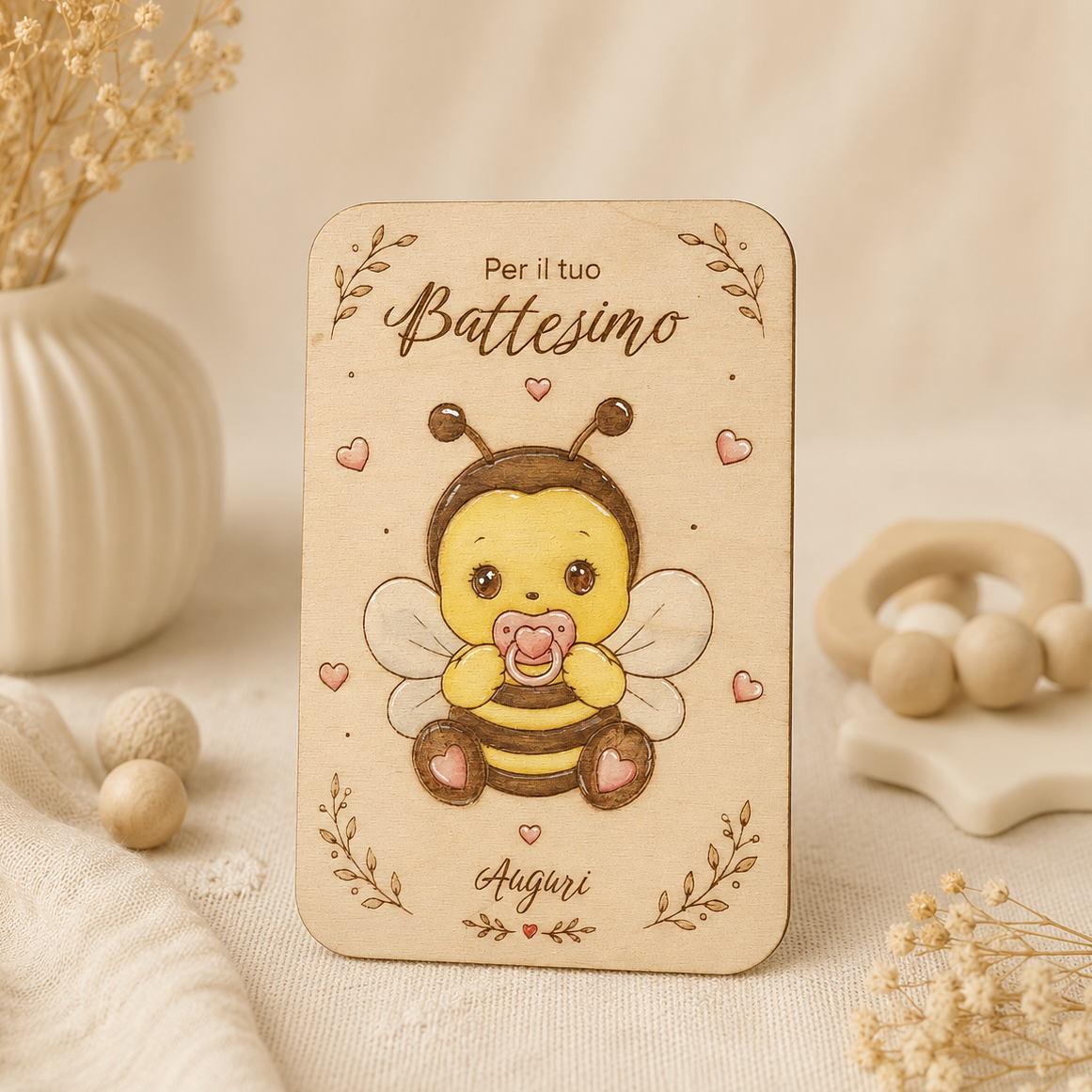 Biglietto auguri battesimo in legno | Personalizzato| Incisione con dedica