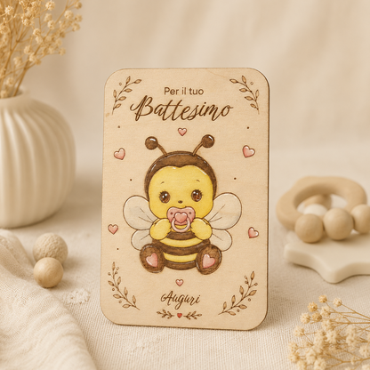 Biglietto auguri battesimo in legno | Personalizzato| Incisione con dedica