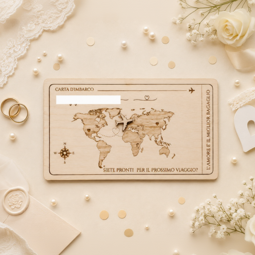 Partecipazione Matrimonio in Legno Personalizzata – Carta d’Imbarco