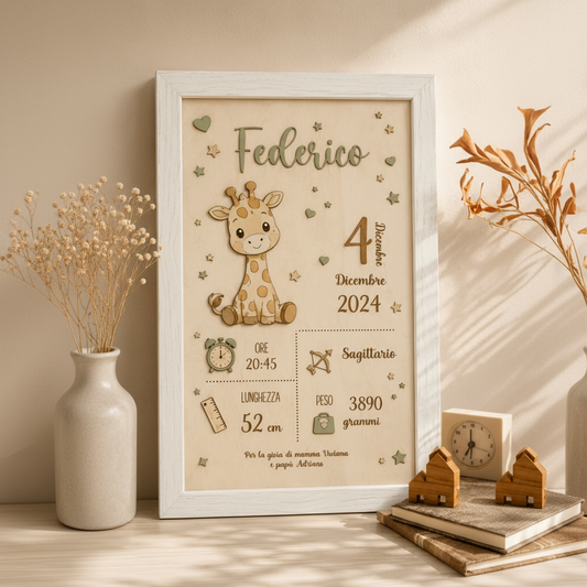 Quadretto nascita personalizzato  in legno taglio laser |  personalizzabile