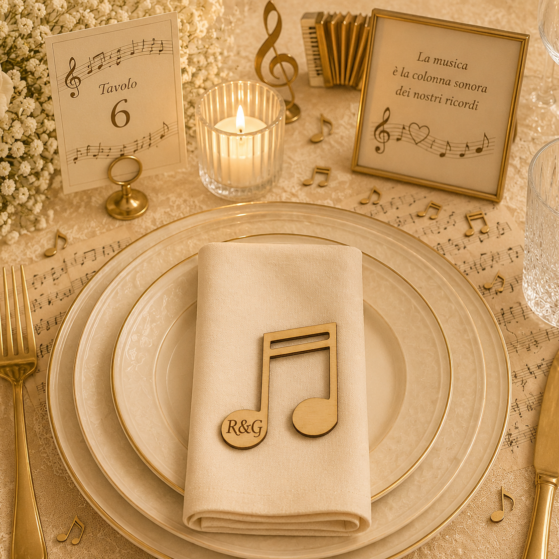 Segnaposto Personalizzato in Legno – Tema musica per Matrimonio, Battesimo e Comunione
