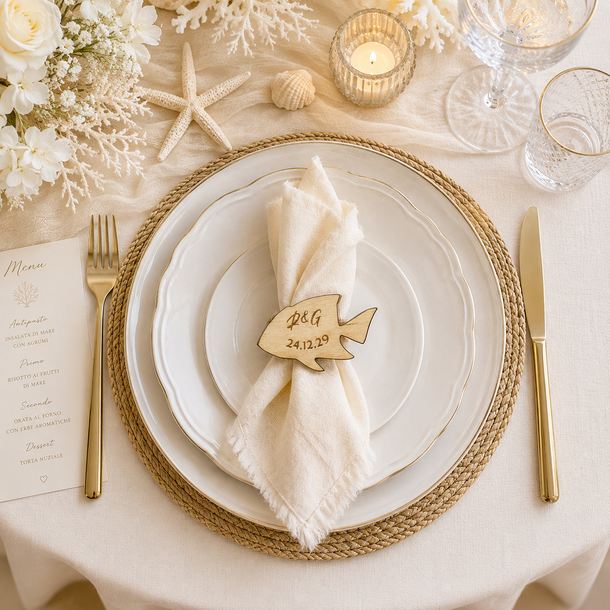 Segnaposto Personalizzato in Legno – Tema Mare per Matrimonio, Battesimo e Comunione