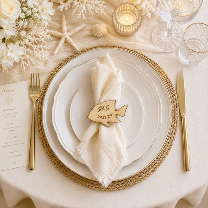 Segnaposto Personalizzato in Legno – Tema Mare per Matrimonio, Battesimo e Comunione