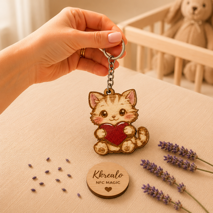 Portachiavi NFC Personalizzato in Legno – Dedica, Foto, Musica o Messaggio