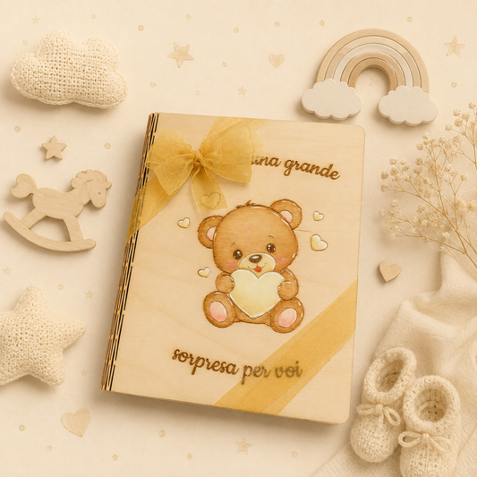 Libro Annuncio Gravidanza in Legno Personalizzato – “Sarete Nonni” con Ecografia