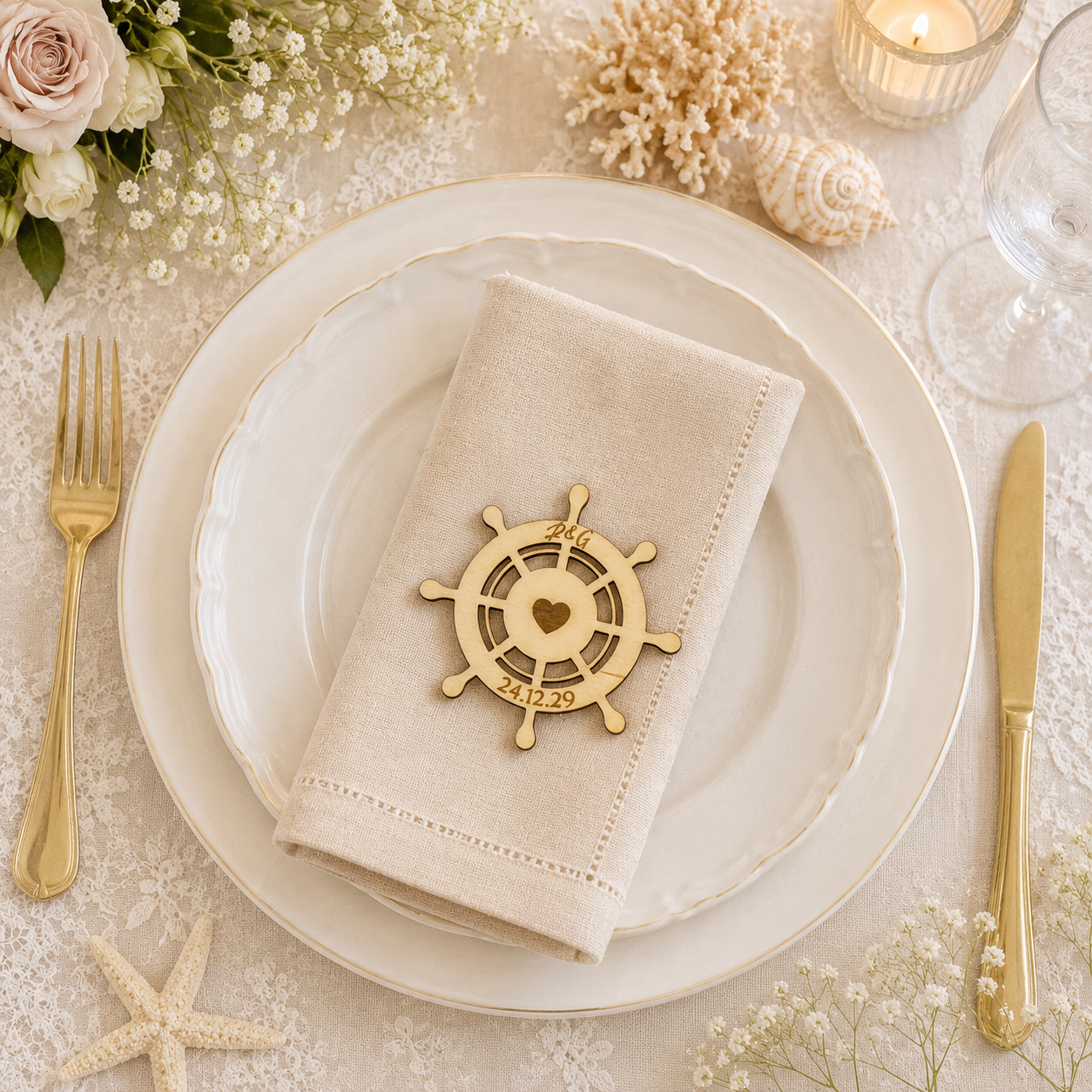 Segnaposto Personalizzato in Legno – Tema Mare per Matrimonio, Battesimo e Comunione
